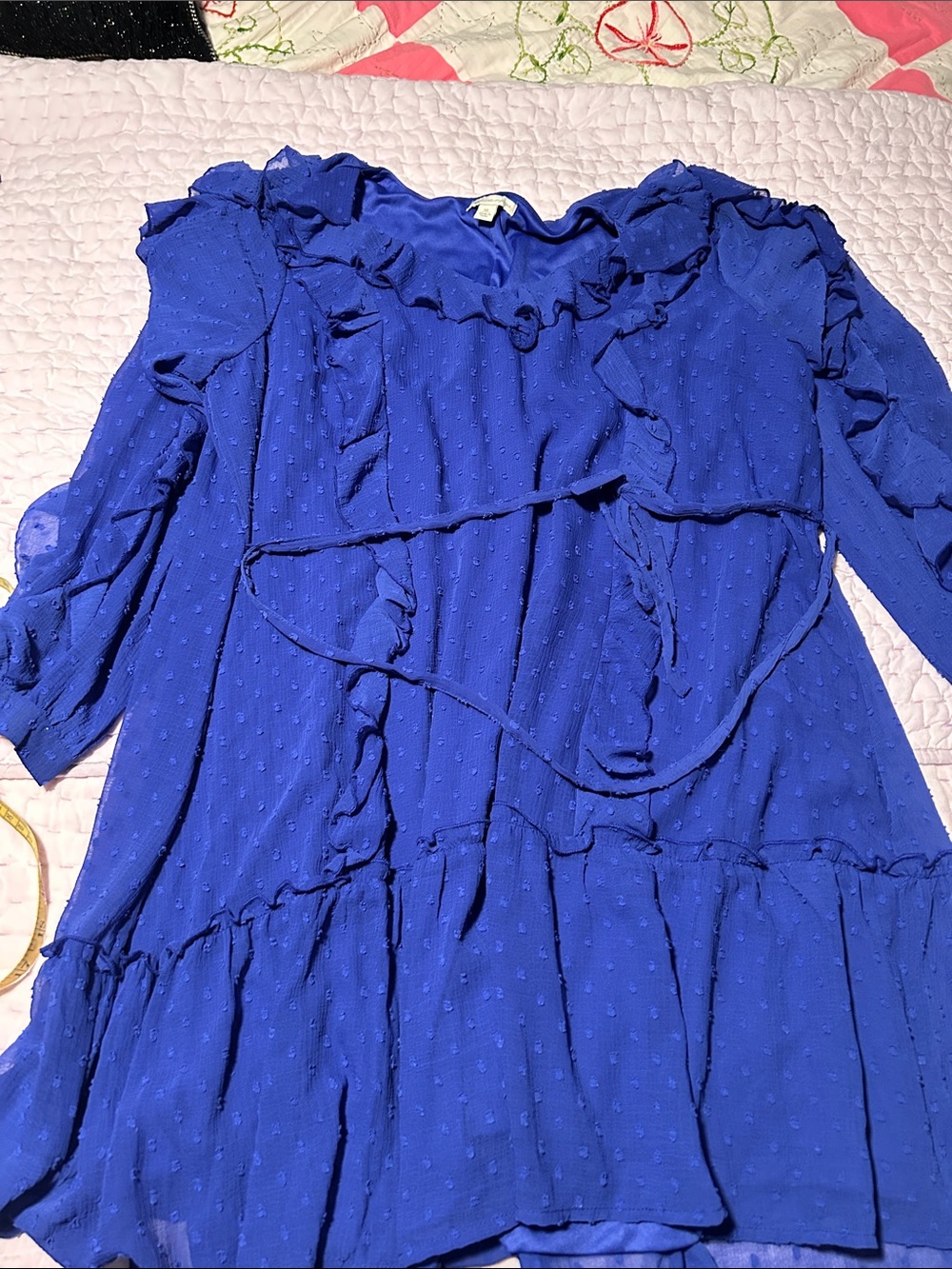 Women’s Ruffle Swiss Dot Dress in Royal Blue